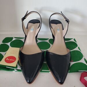 Boden Glossy Black Heels with Ankle Strap